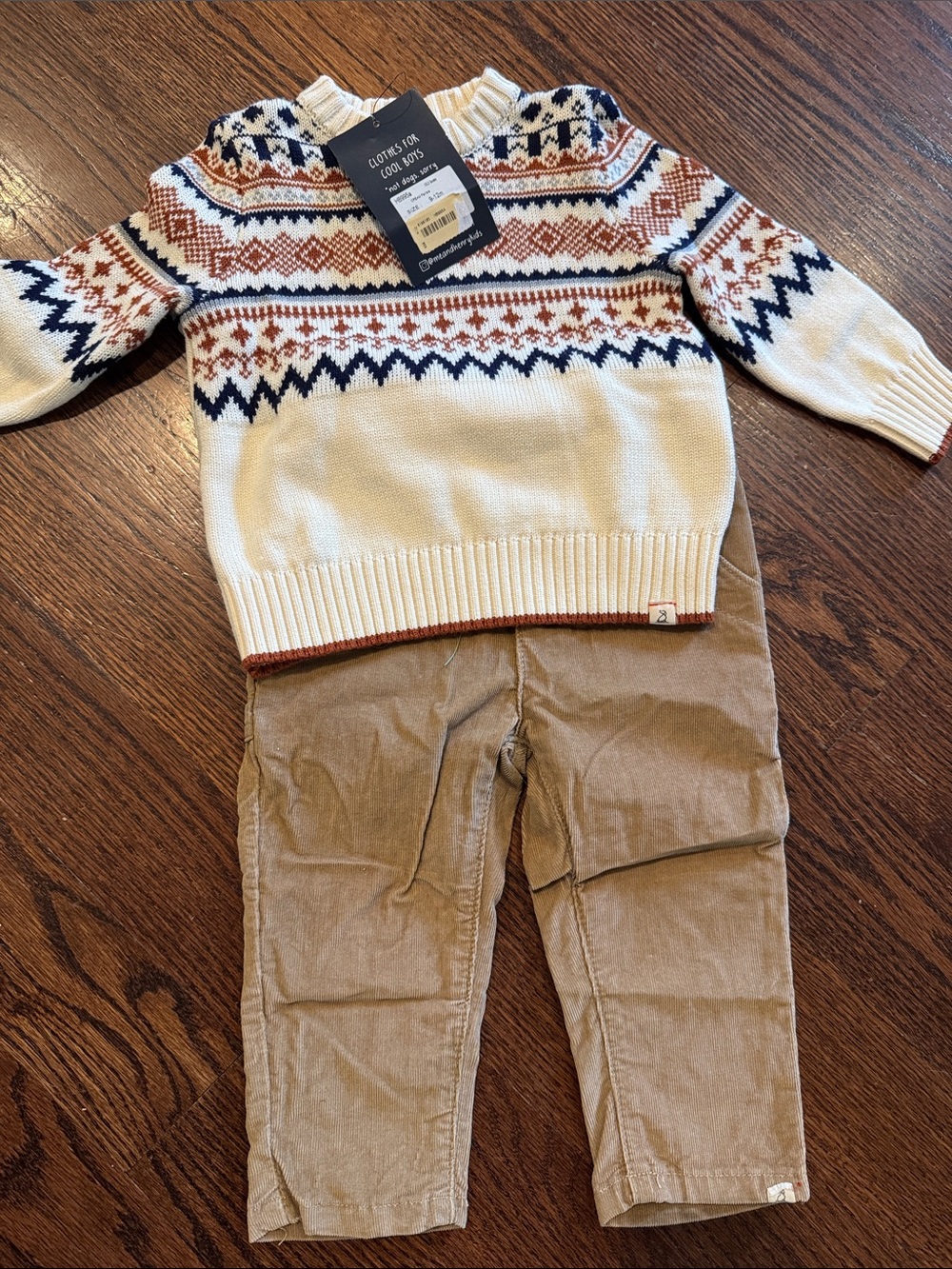 Me & Henry Tan Corduroy Pants & sweater